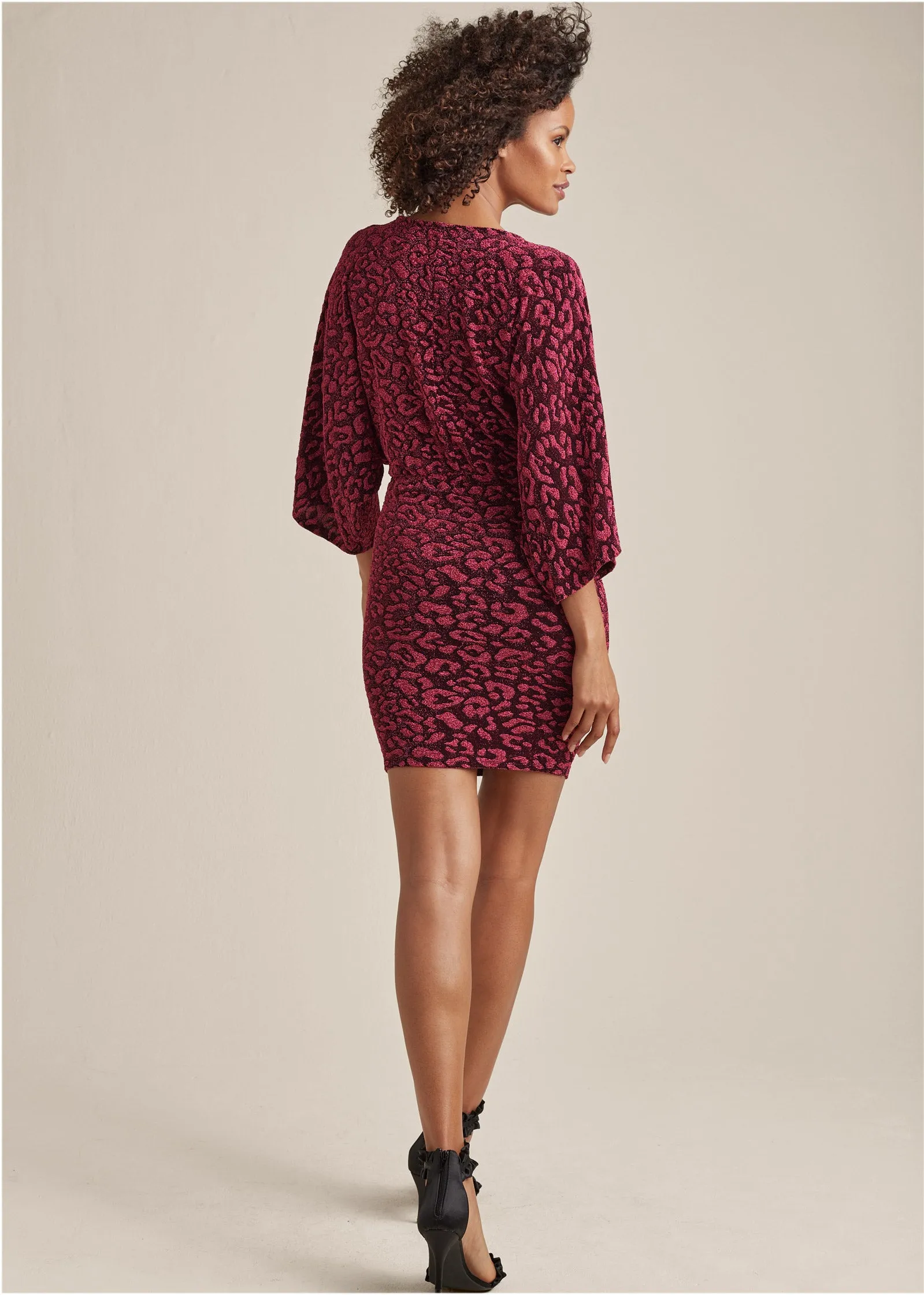 Metallic Leopard Mini Dress - Black & Pink sold by VENUS product image thumbnail 2