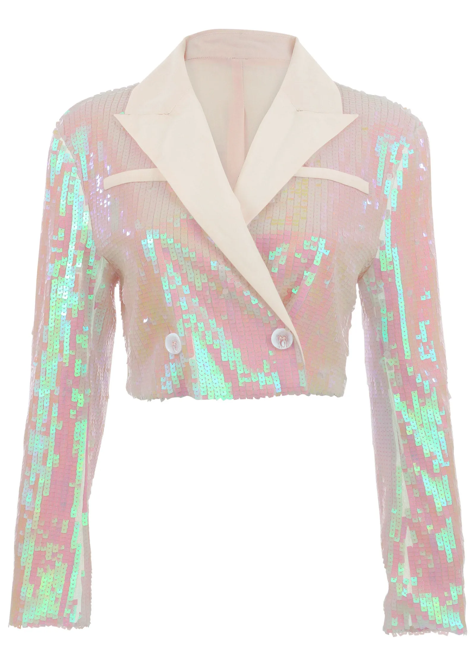 Cropped Sequin Blazer - Pearl White sold by VENUS product image thumbnail 4