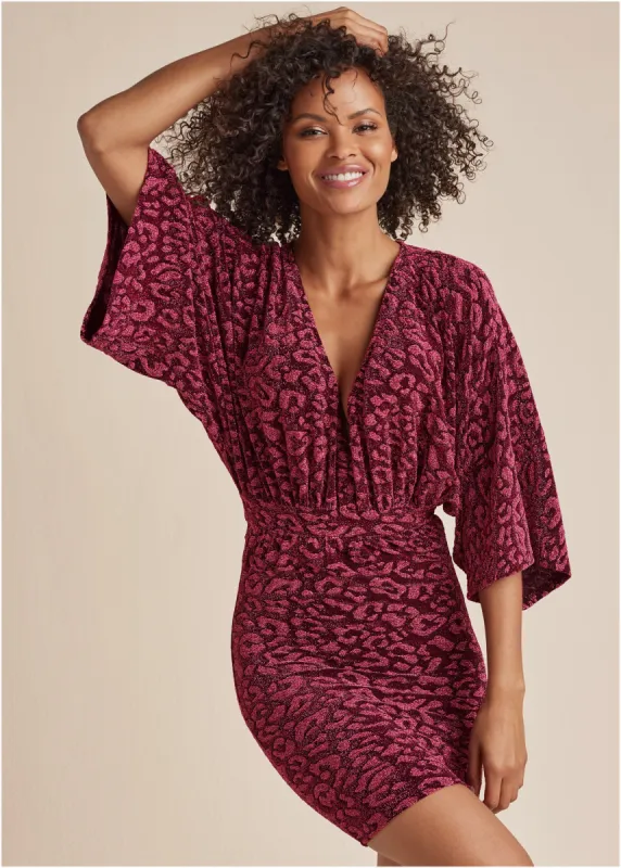 Metallic Leopard Mini Dress - Black & Pink sold by VENUS