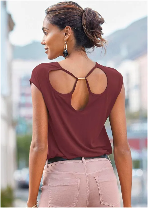 Cut-Out Back Detail Top - Burgundy sold by VENUS