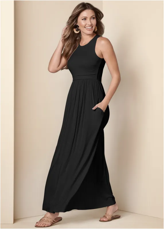 Maxi Dress With Pockets - Black sold by VENUS