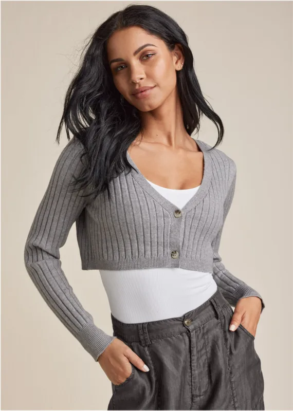 Cropped Cardigan - Heather Grey sold by VENUS