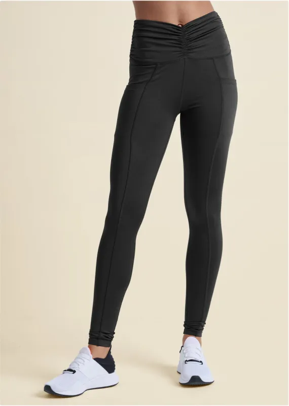 Ruched Waist Leggings - Black sold by VENUS