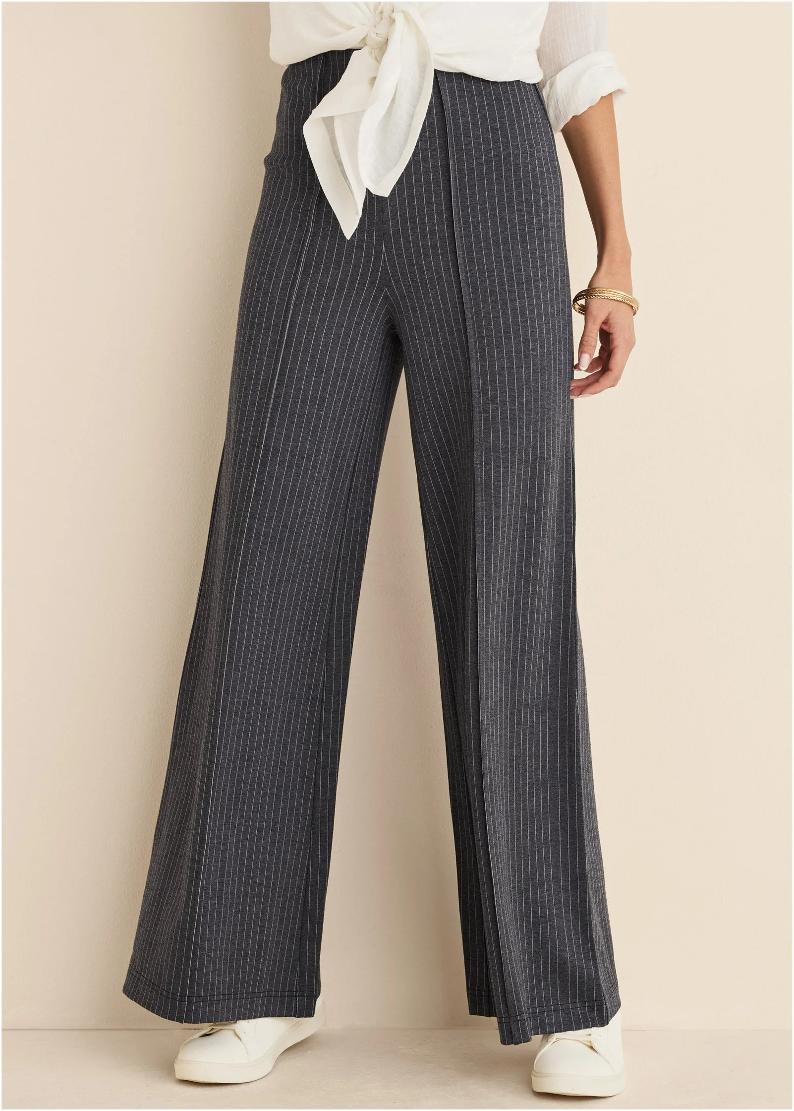 Diana Wide Leg Pants - Heather Grey & Cream sold by VENUS