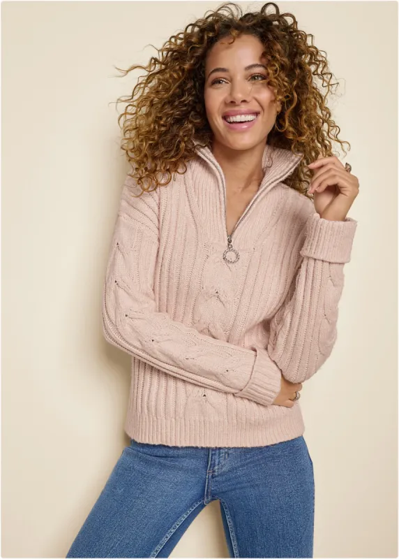 Quarter Zip Sweater - Blush sold by VENUS