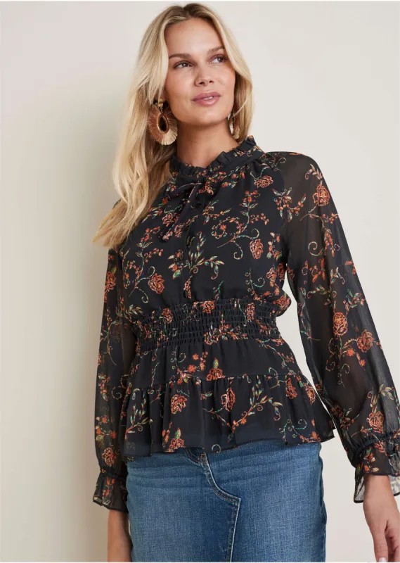 Sheer Printed Blouse - Gothic Roses sold by VENUS