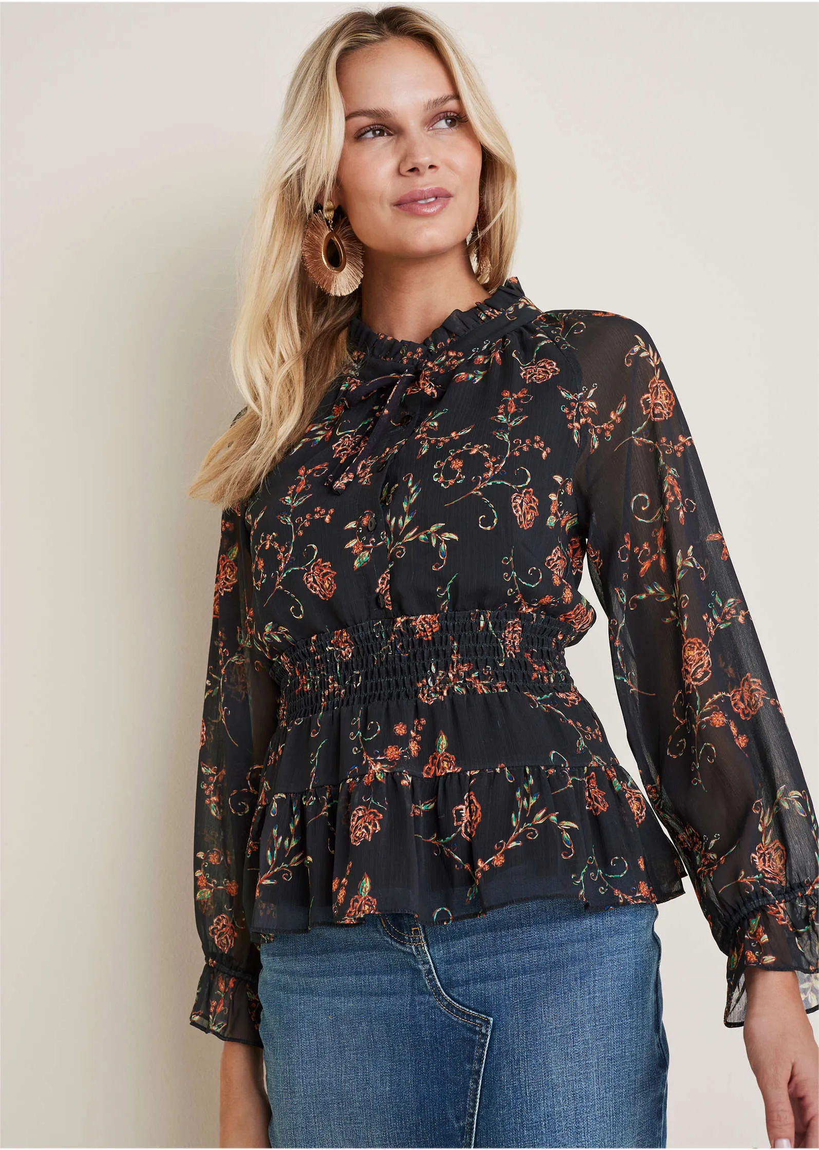 Sheer Printed Blouse - Gothic Roses sold by VENUS