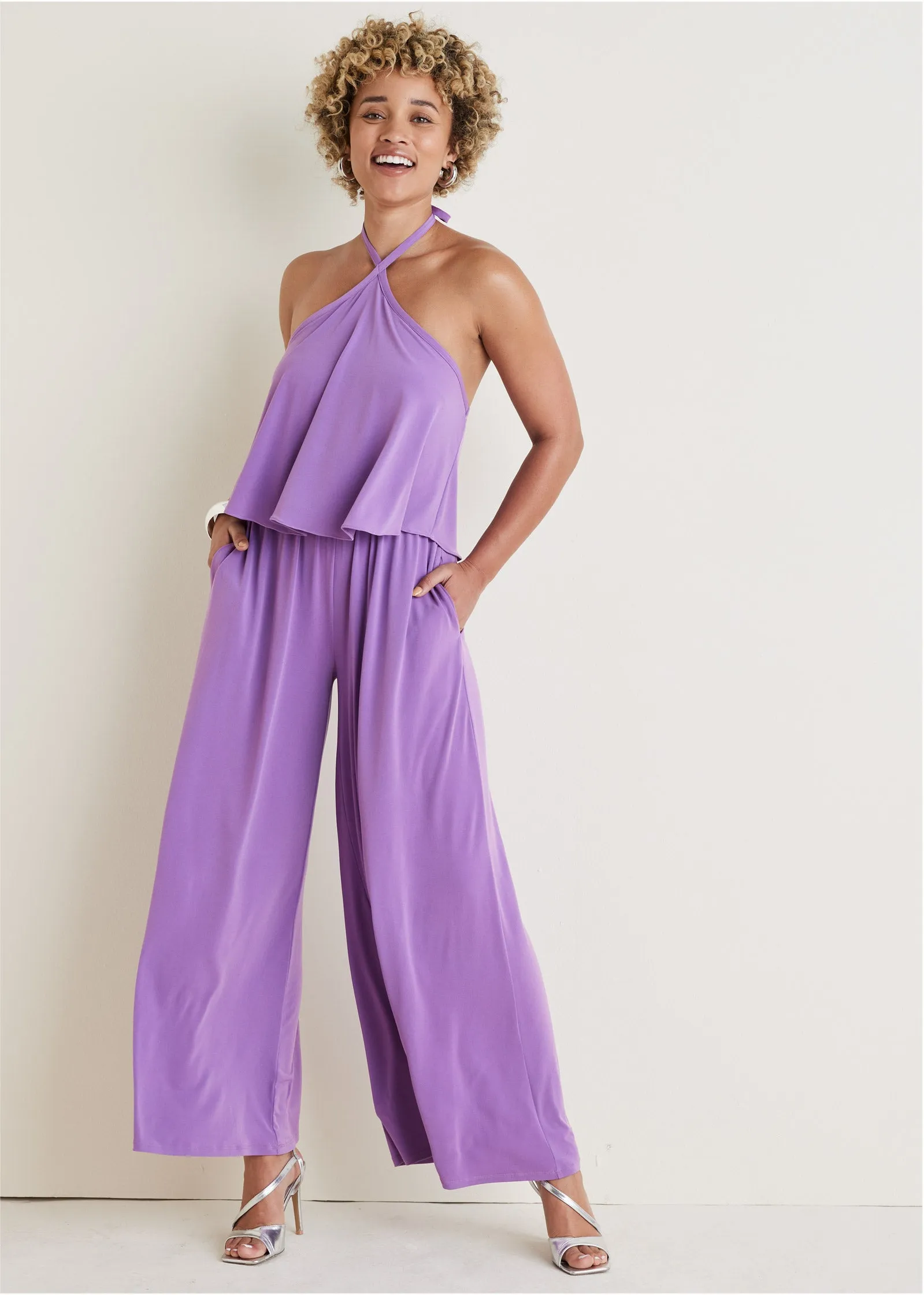 Cross Neck Jumpsuit - Purple sold by VENUS