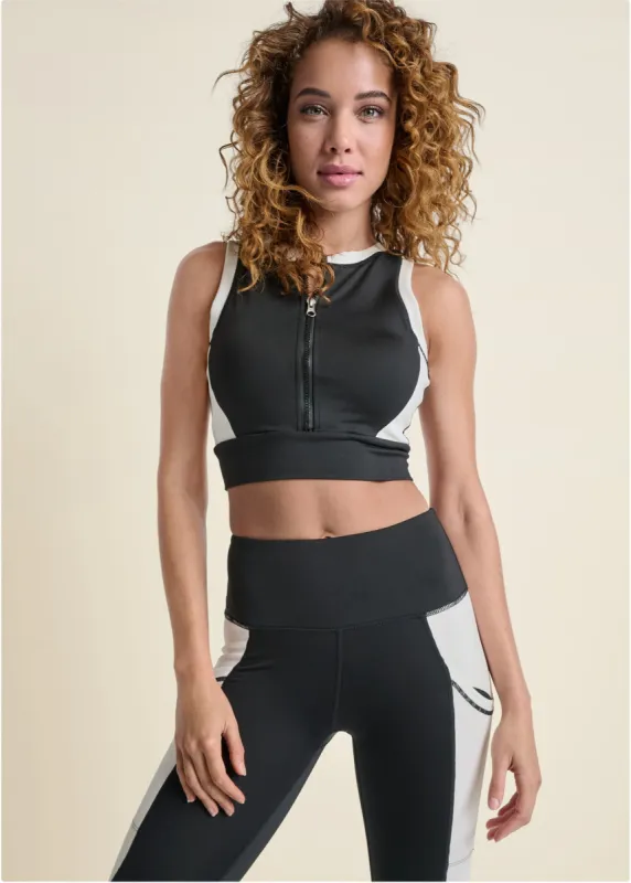 Color Block Active Crop Top - Black & White sold by VENUS