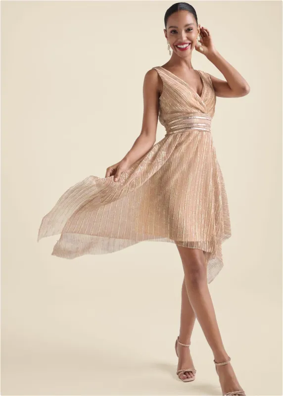 Hanky Hem Shimmer Dress - Rose Gold made by VENUS