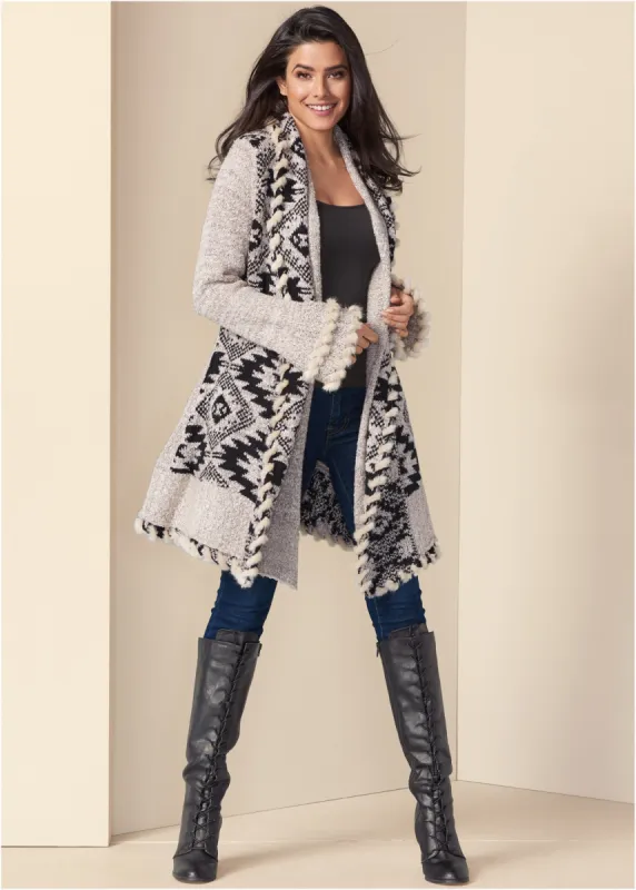 Mixed Print Duster - Cream & Black sold by VENUS