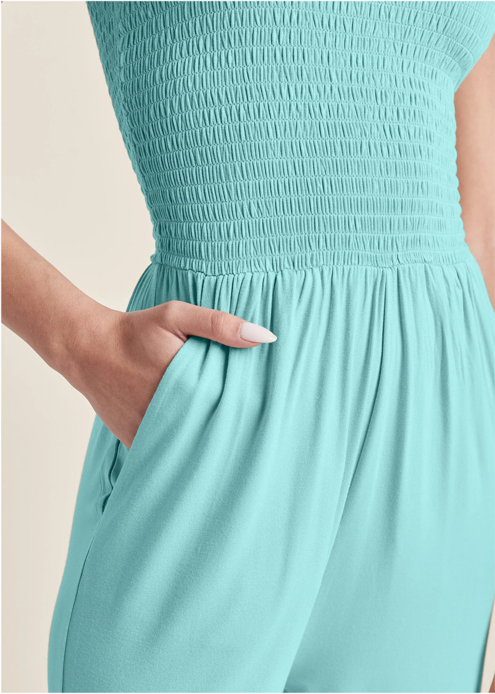 Smocked Side Slit Jumpsuit - Mint sold by VENUS product image thumbnail 3