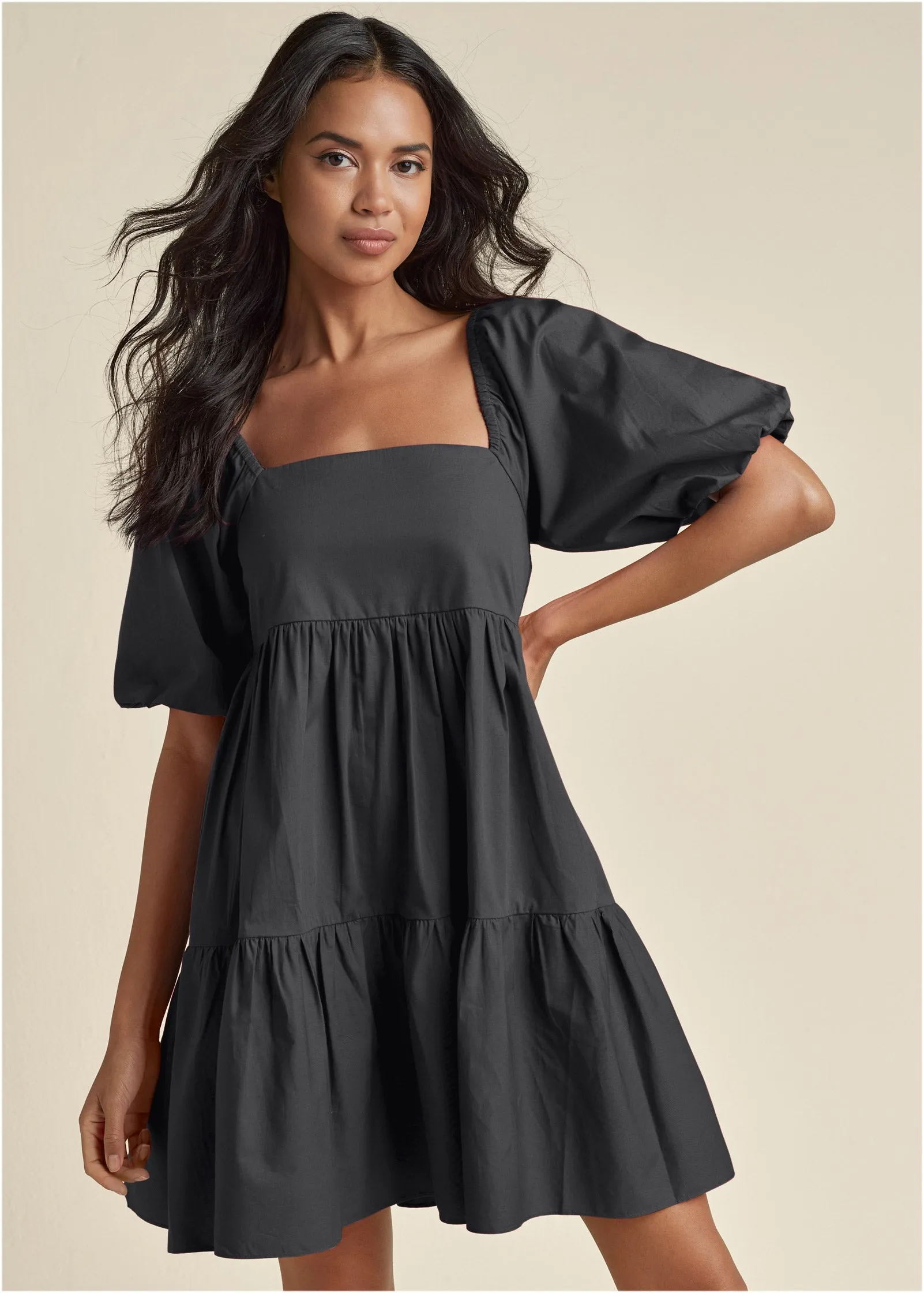 Puff Sleeve Mini Dress - Black sold by VENUS