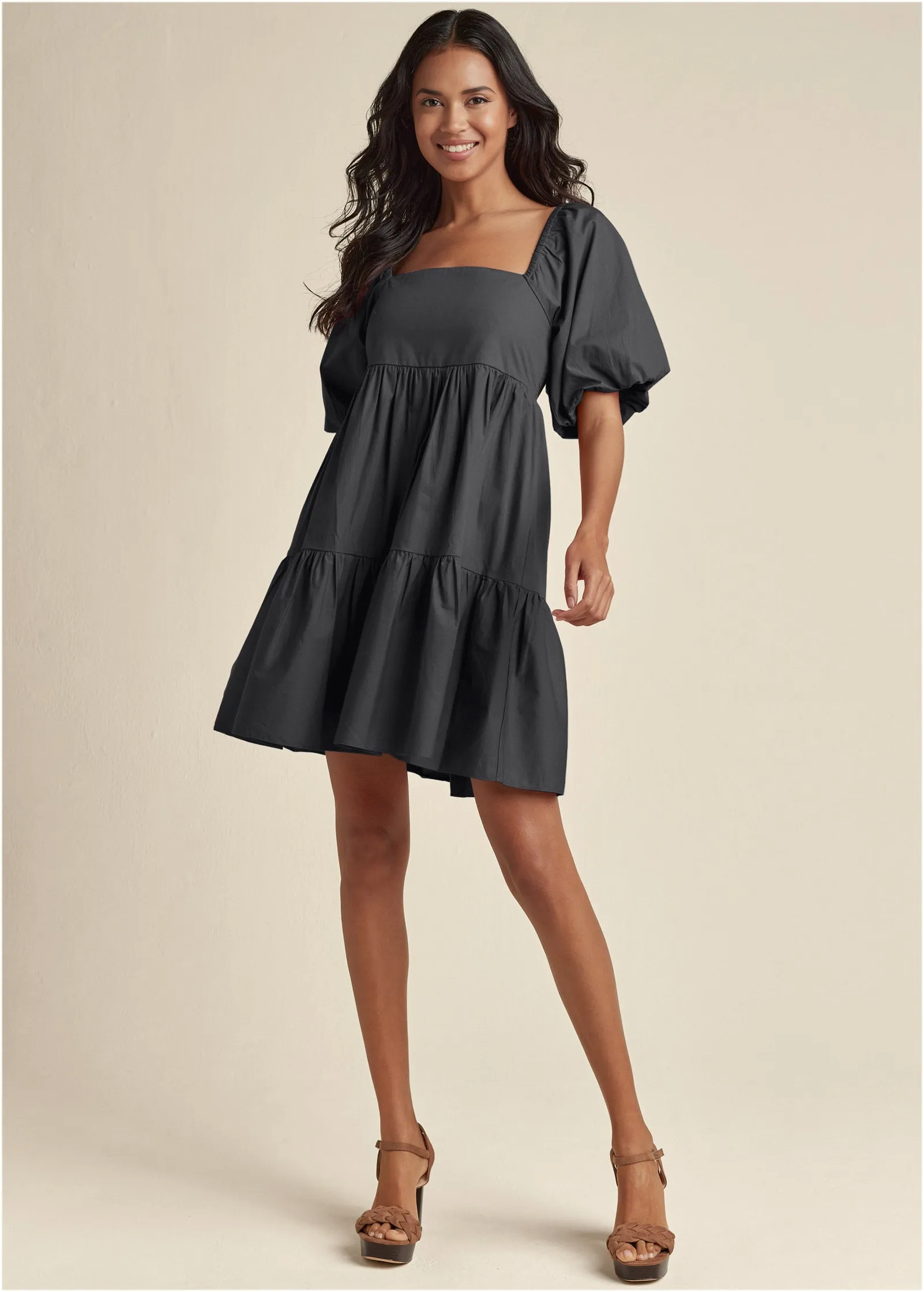 Puff Sleeve Mini Dress - Black sold by VENUS product image thumbnail 2