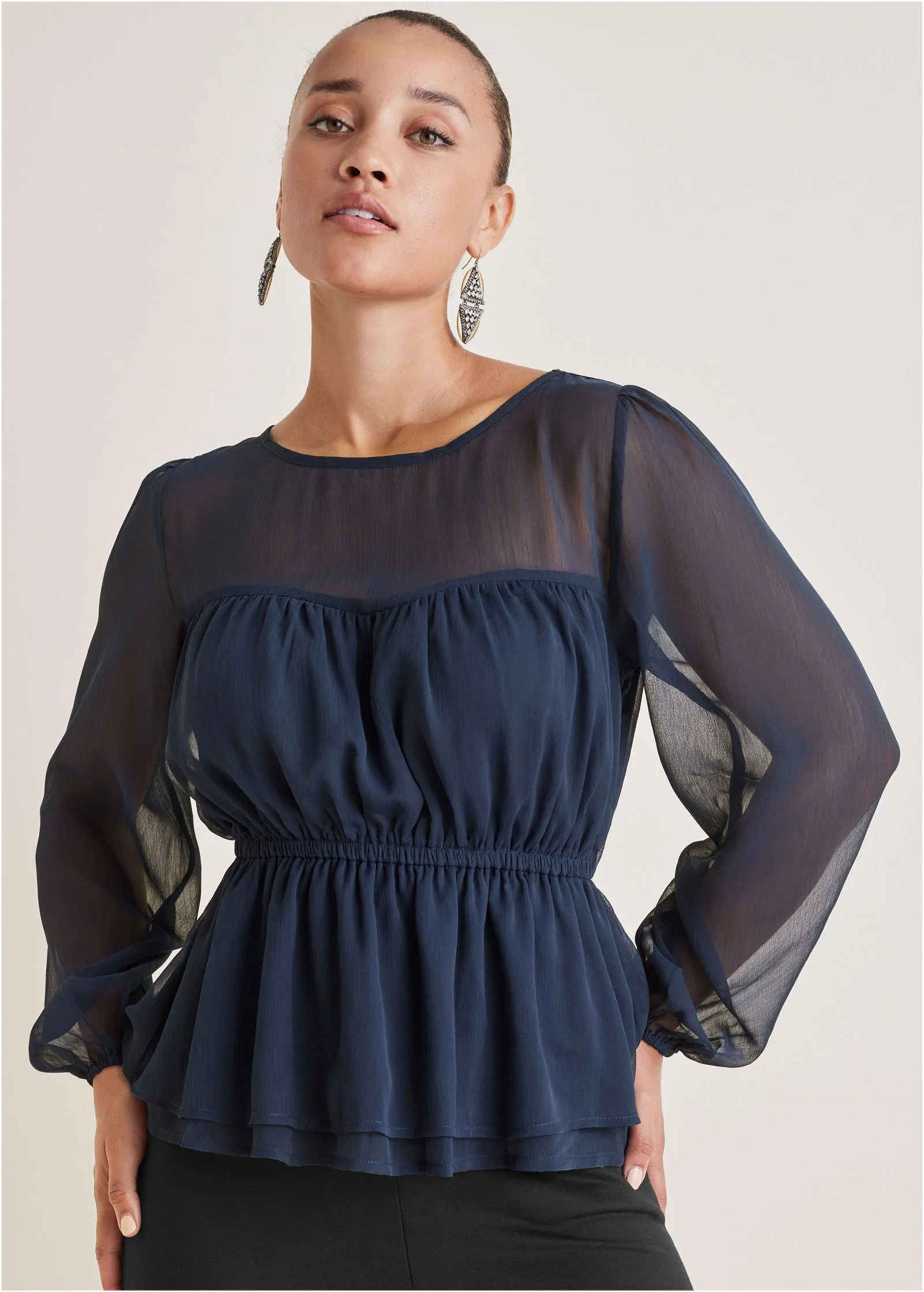 Sheer Beauty Blouse - Navy sold by VENUS