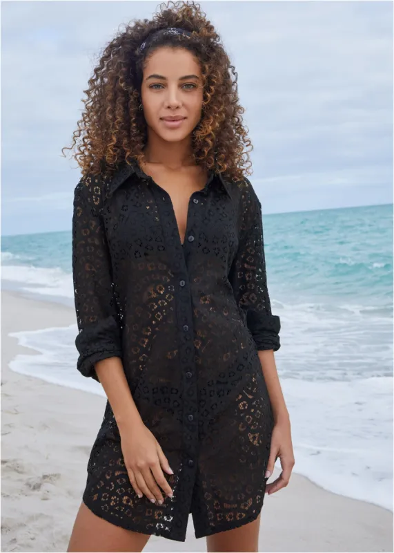 Lace Button Down - Black sold by VENUS
