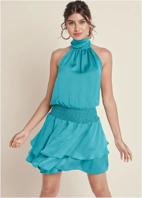 High Neck Mini Dress - Aqua sold by VENUS