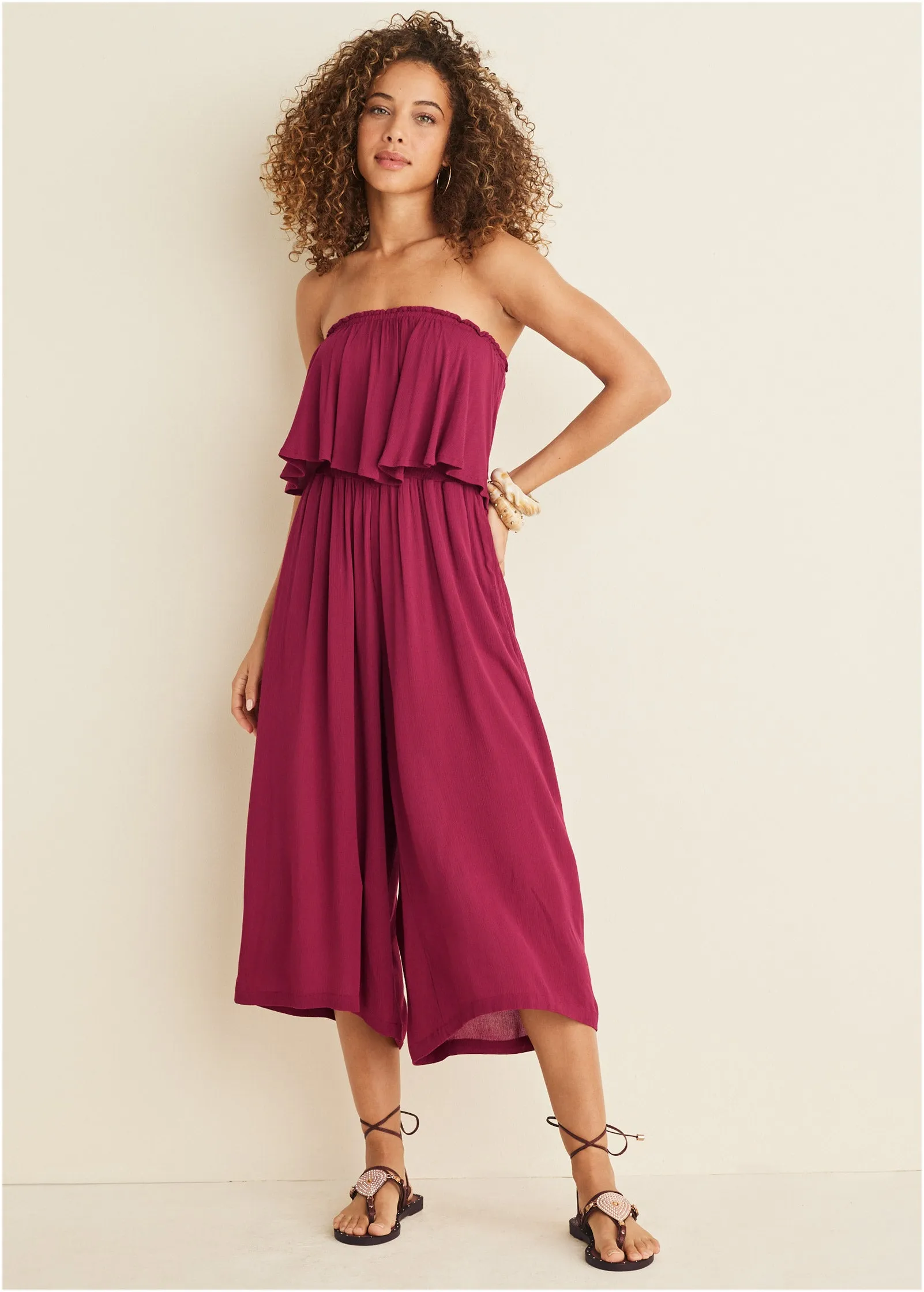 Strapless Ruffle Jumpsuit - Mauve sold by VENUS