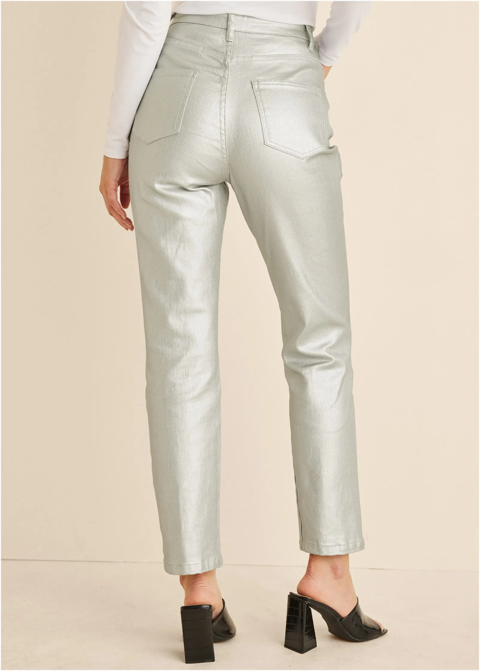 Metallic Straight Leg Jeans - Silver Metallic sold by VENUS product image thumbnail 2