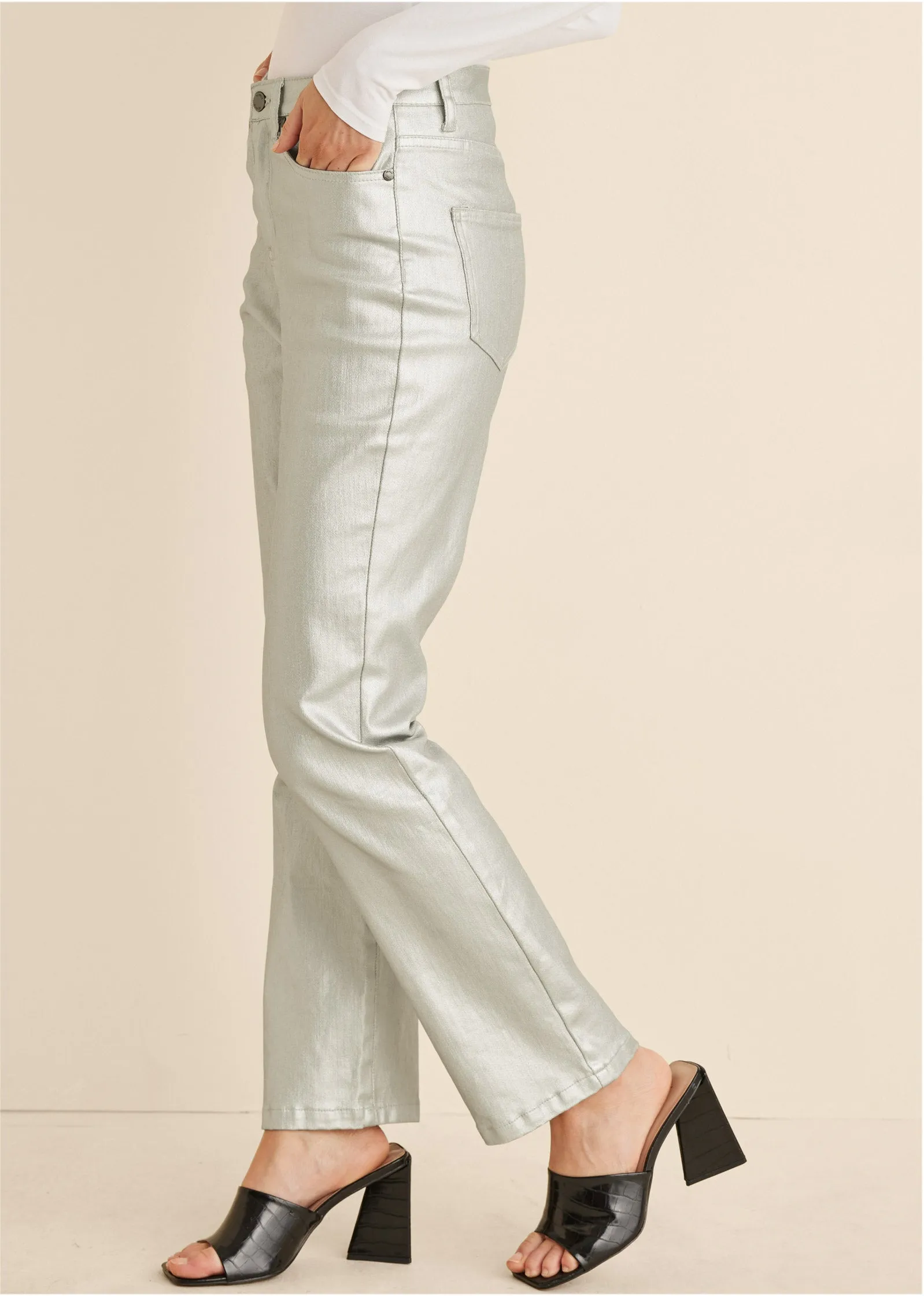 Metallic Straight Leg Jeans - Silver Metallic sold by VENUS product image thumbnail 3