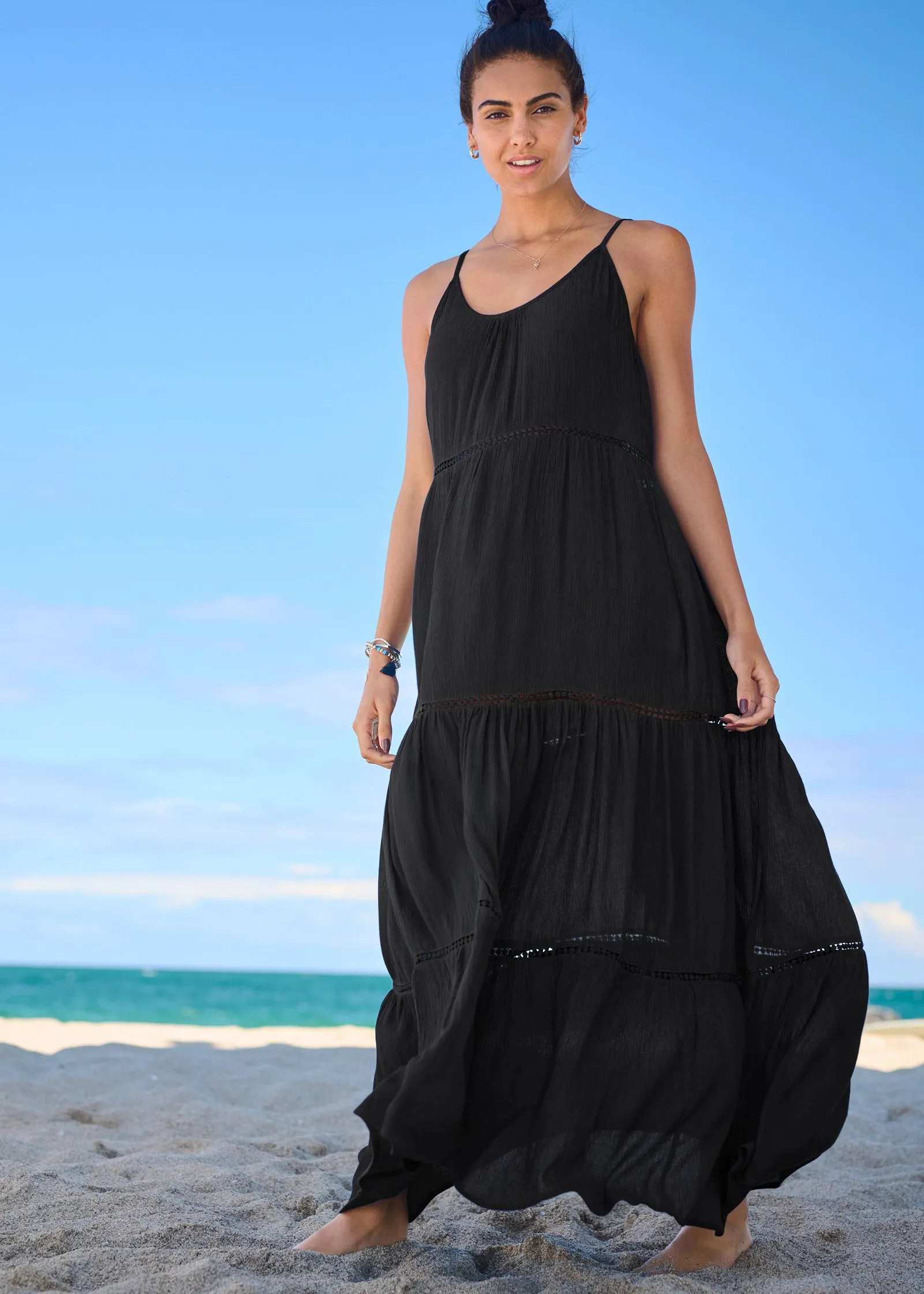 Eyelet Maxi Cover-Up Dress - Black Beauty sold by VENUS