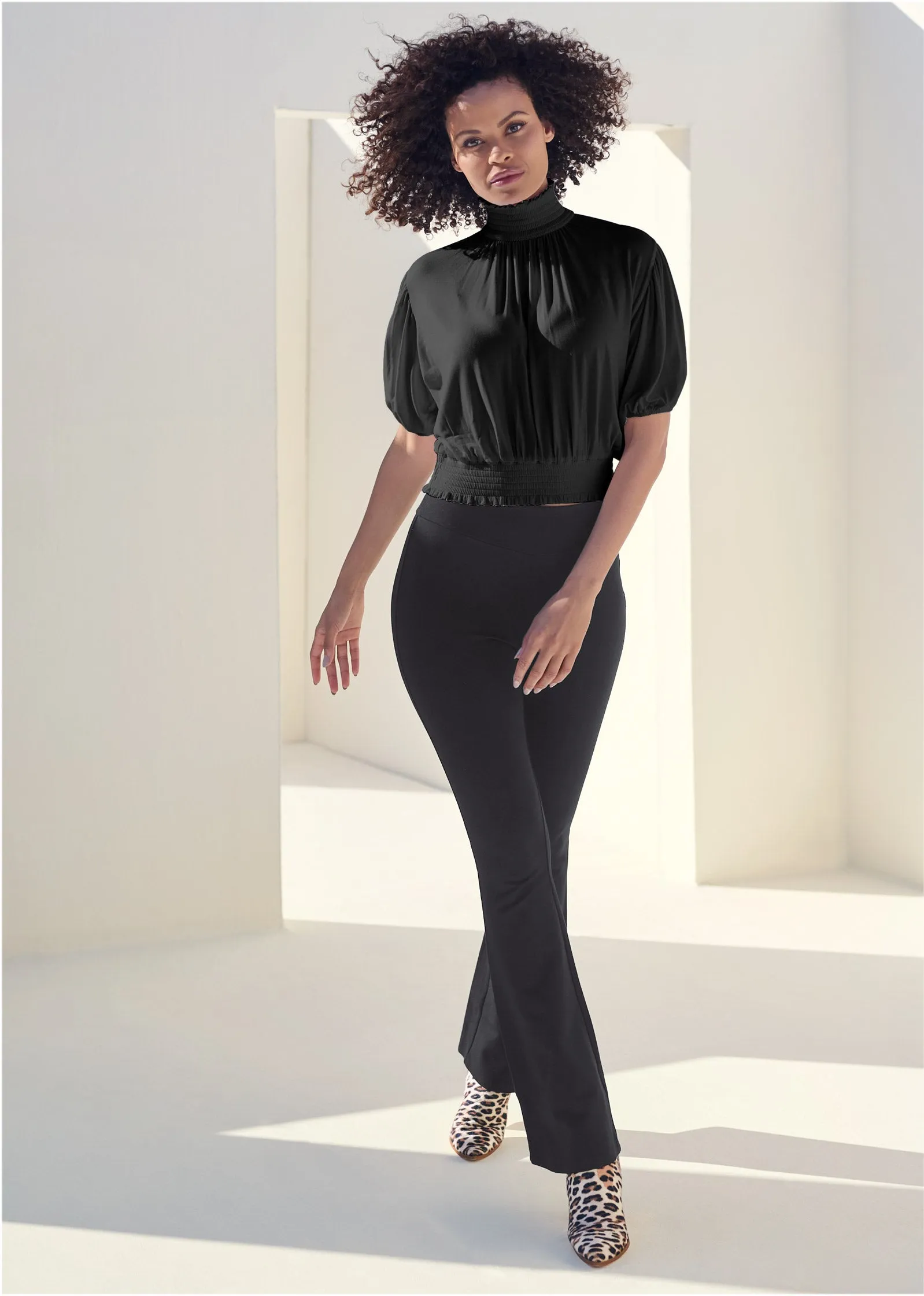 Smocked Mock-Neck Crop Top - Black sold by VENUS product image thumbnail 2