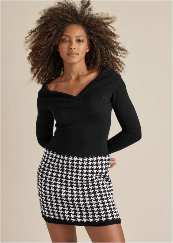 Printed Sweater Dress - Black Multi sold by VENUS