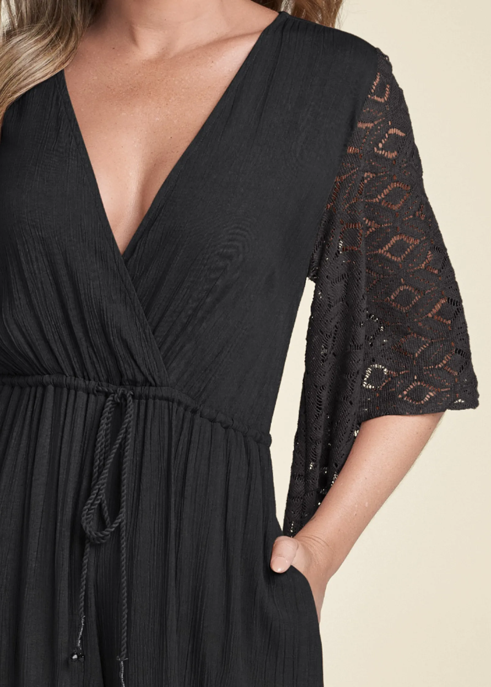 Wide Leg Lace Trim Jumpsuit - Black sold by VENUS product image thumbnail 3