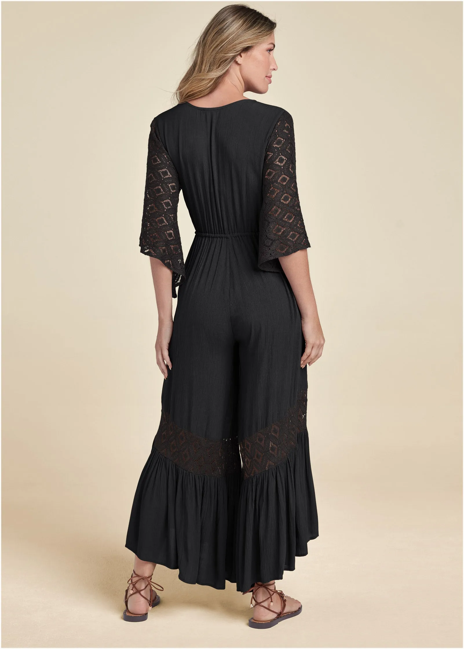 Wide Leg Lace Trim Jumpsuit - Black sold by VENUS product image thumbnail 2