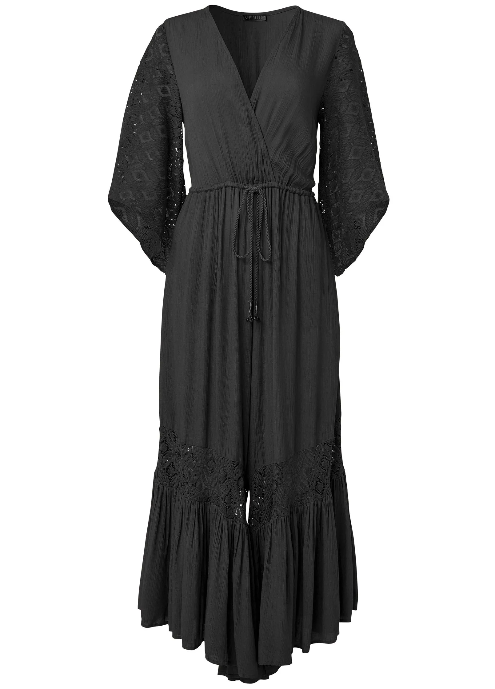 Wide Leg Lace Trim Jumpsuit - Black sold by VENUS product image thumbnail 5
