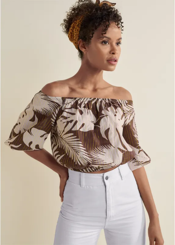 Off-The-Shoulder Crop Top - Brown Natural sold by VENUS