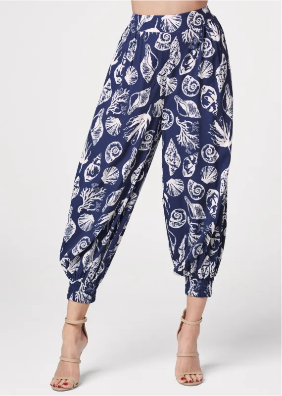 Deep Ocean Patterned Pants - Navy & White sold by VENUS