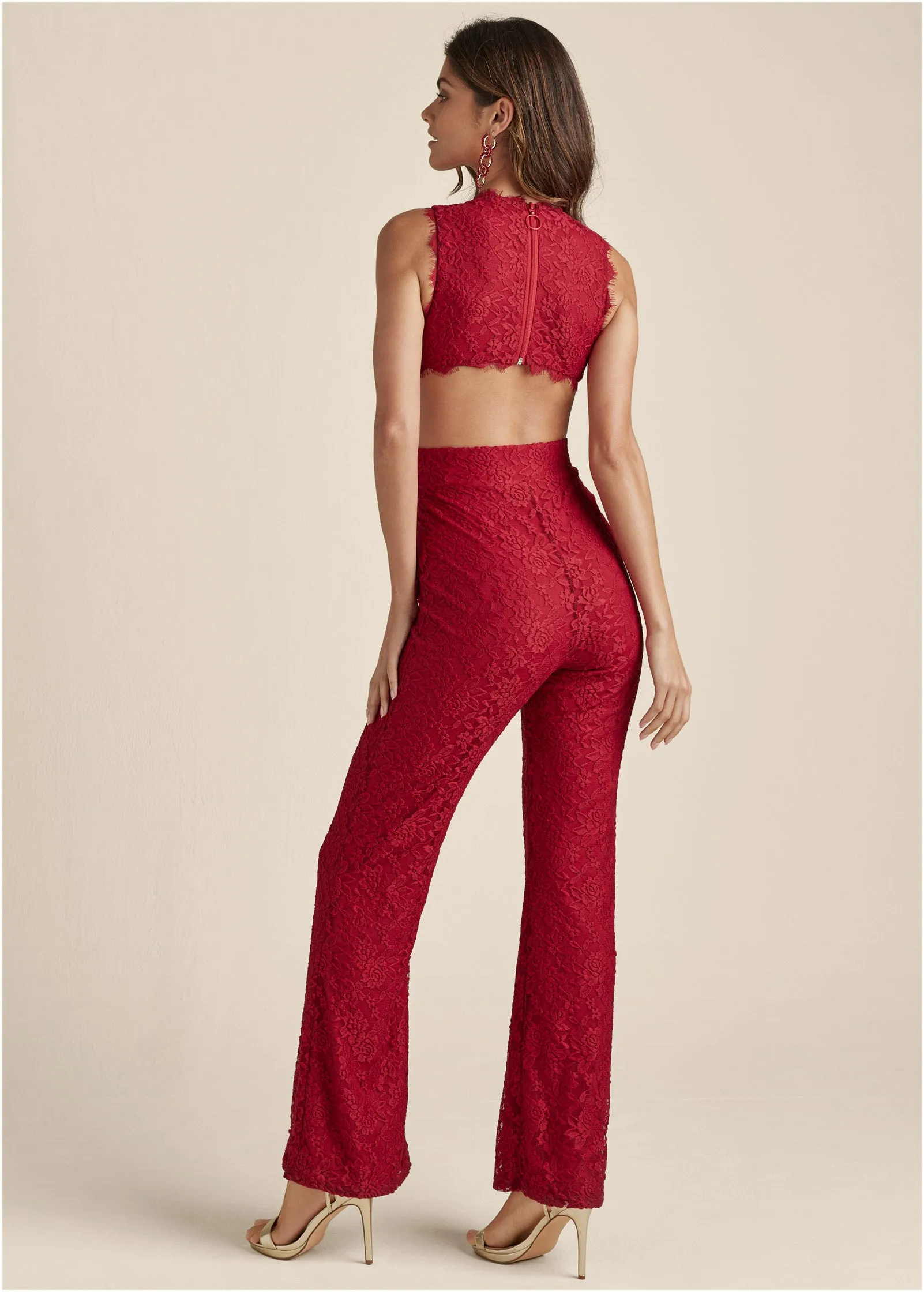 Open Back Lace Jumpsuit - Red sold by VENUS product image thumbnail 2
