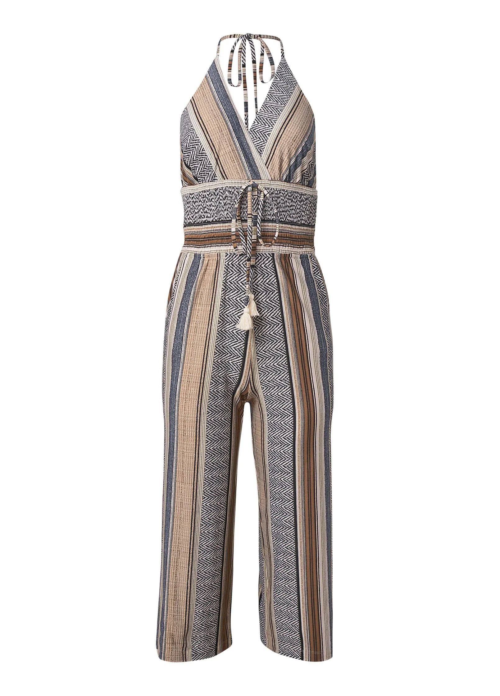 Tassel Halter Jumpsuit - Brown Multi sold by VENUS product image thumbnail 5