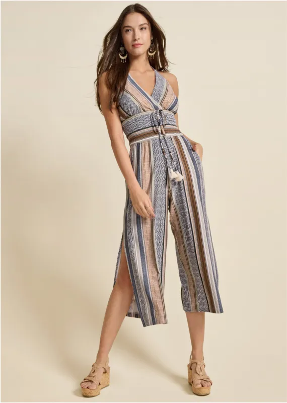 Tassel Halter Jumpsuit - Brown Multi sold by VENUS