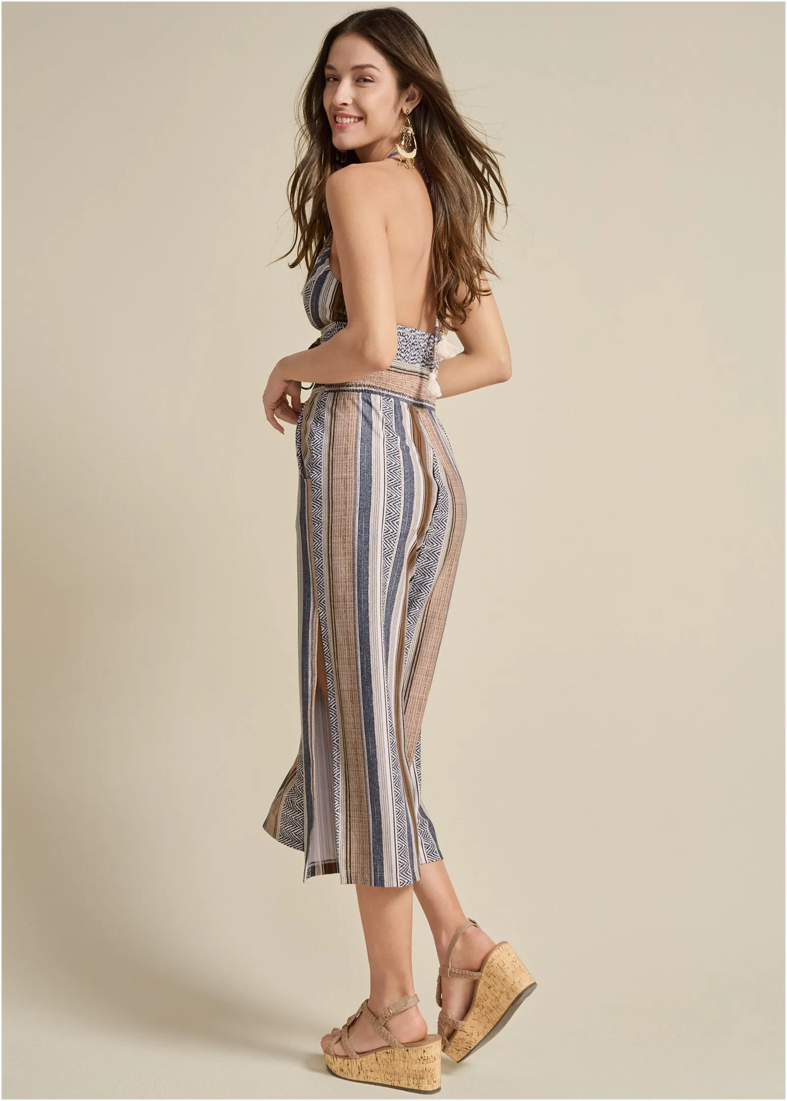 Tassel Halter Jumpsuit - Brown Multi sold by VENUS product image thumbnail 2