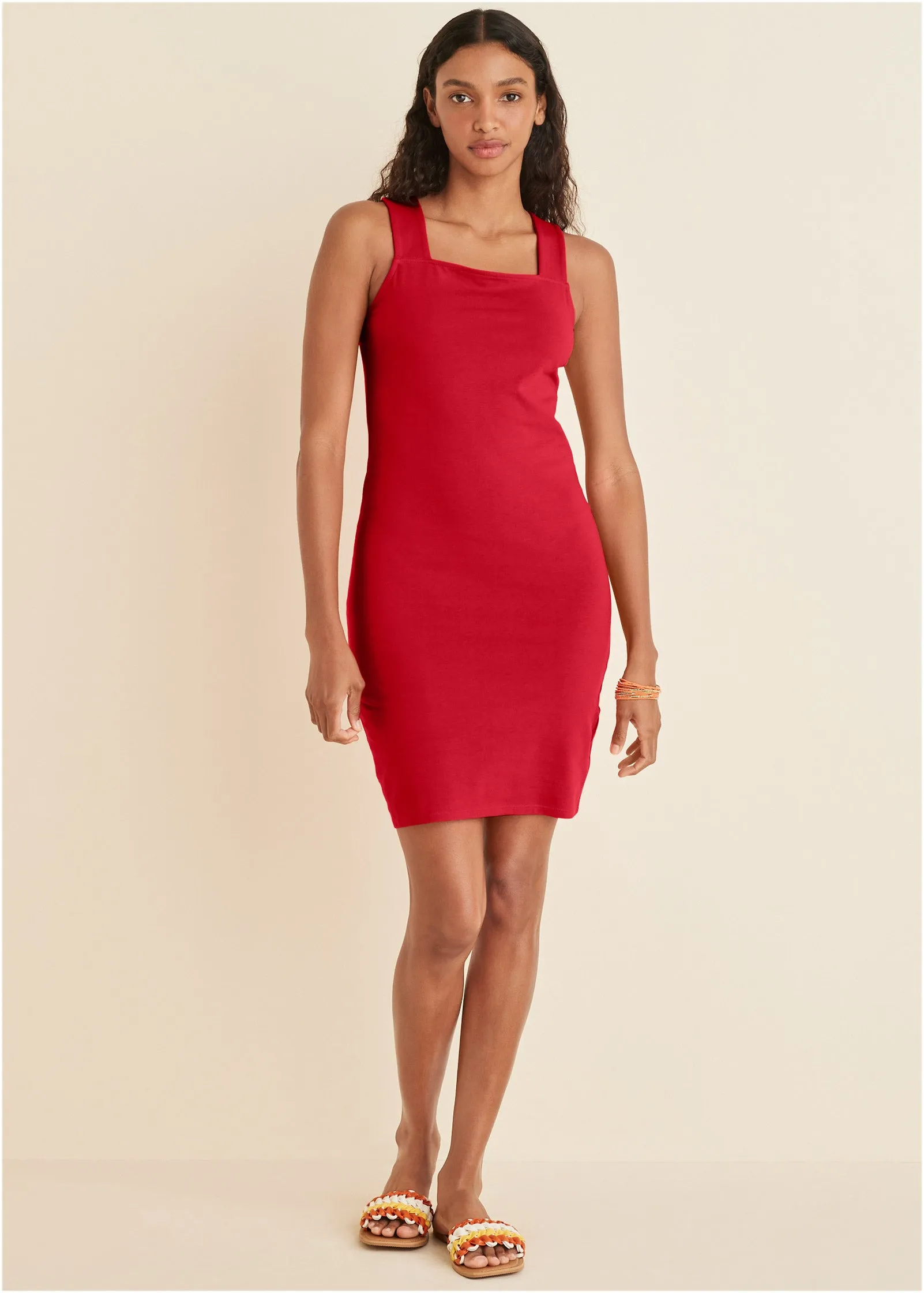 Square Neck Tank Dress - Red sold by VENUS