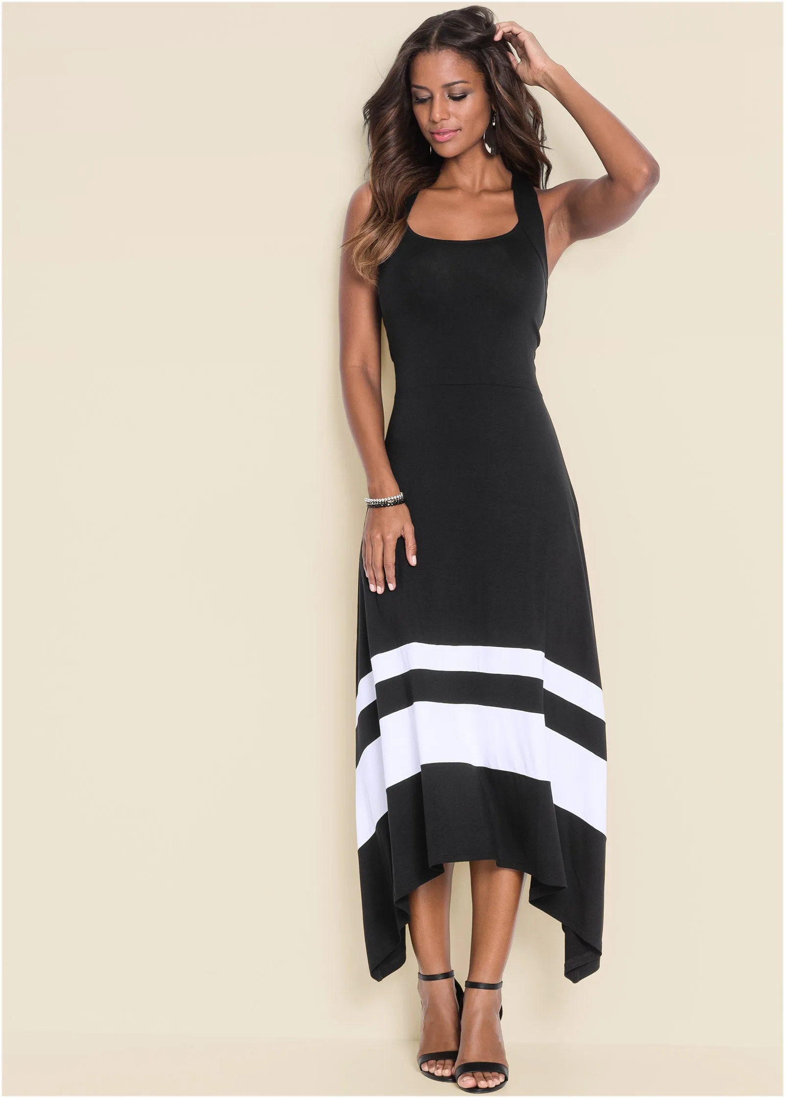 Color Block Maxi Dress - Black & White sold by VENUS