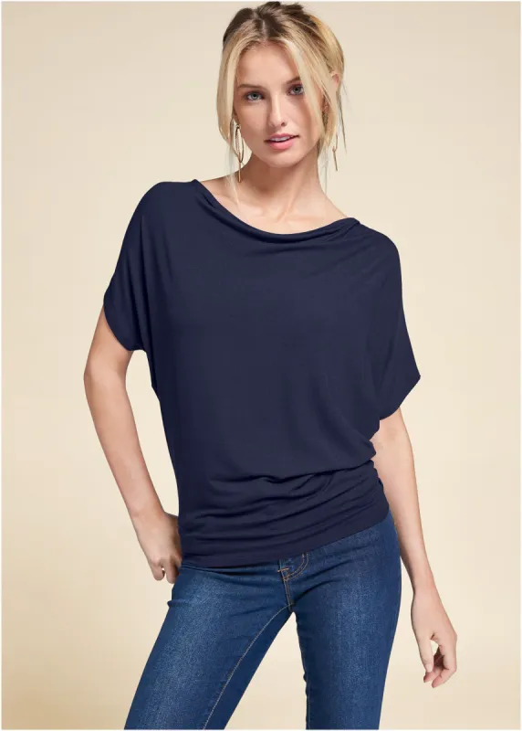Basic Flounce Top - Navy sold by VENUS