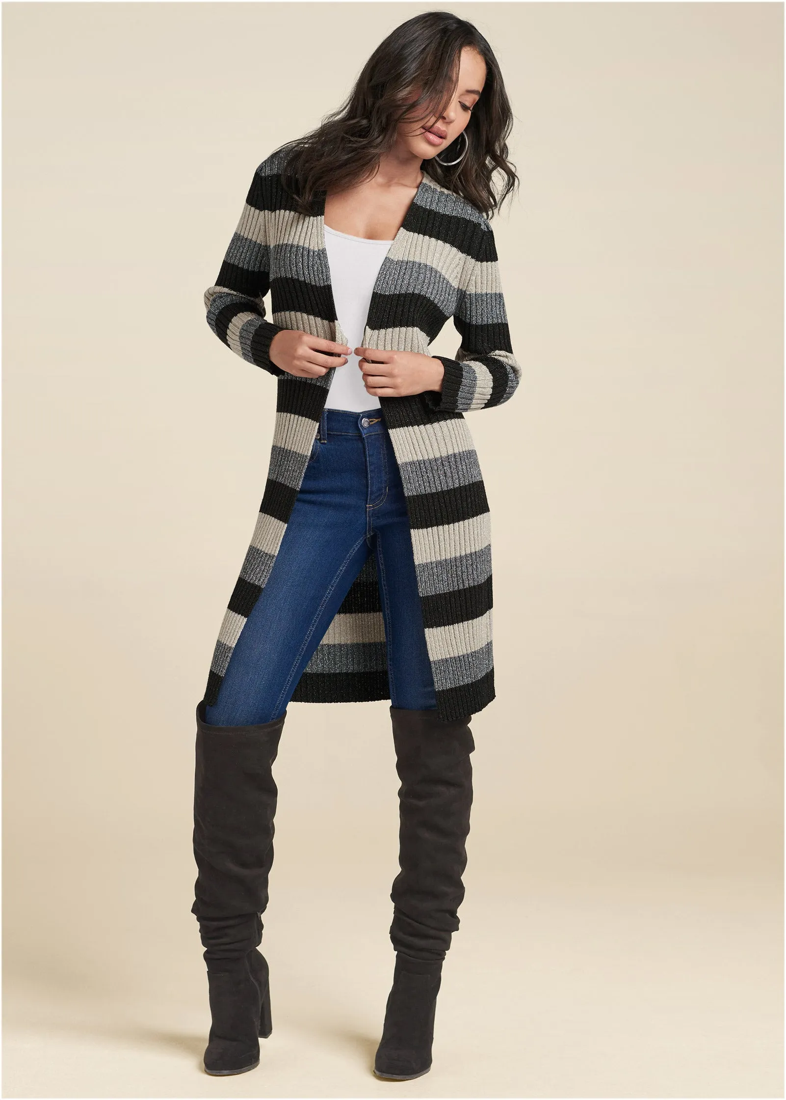 Striped Ribbed Cardigan - Black Multi sold by VENUS
