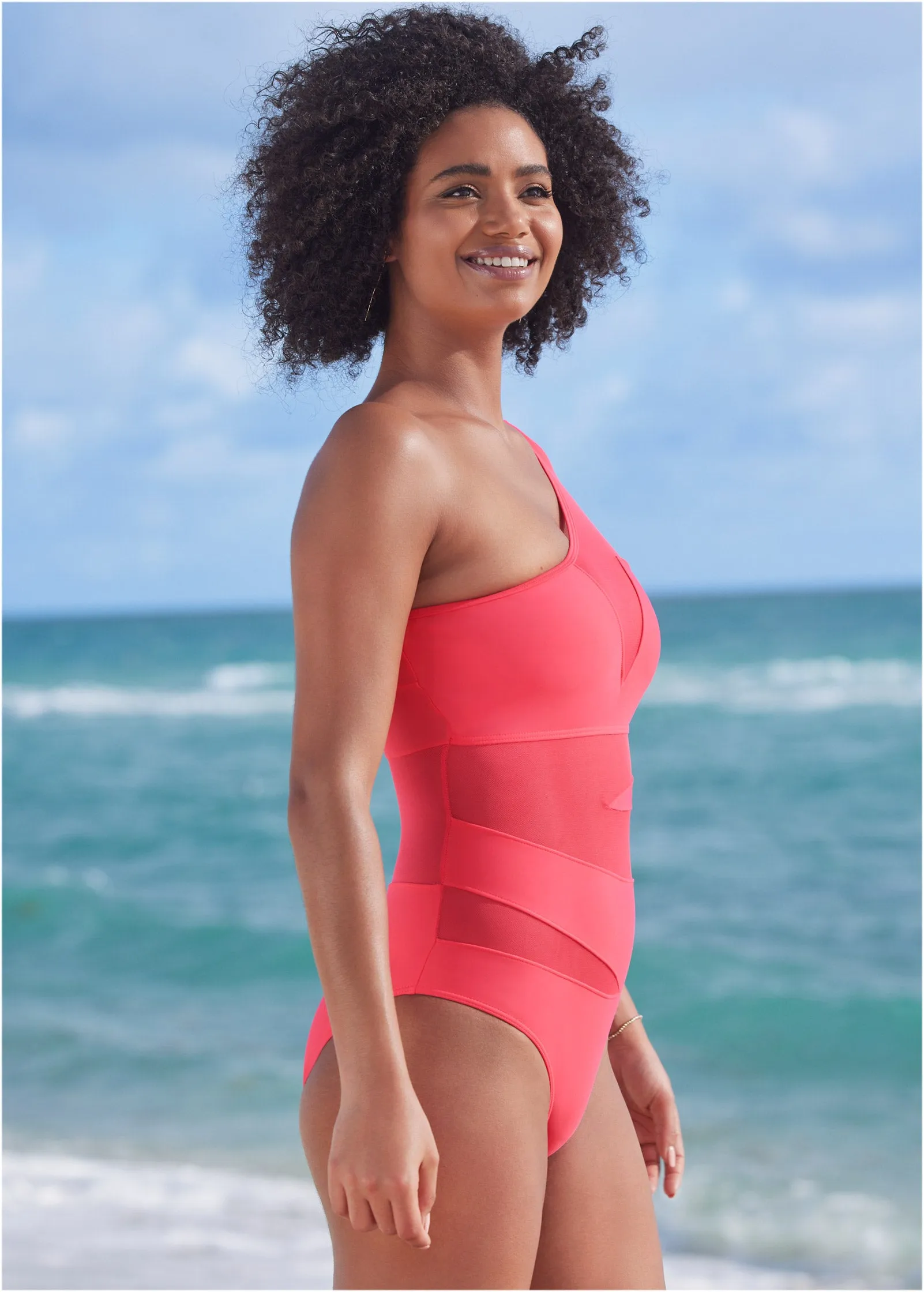 Asymmetrical Mesh One-Piece - Sunset Pink sold by VENUS product image thumbnail 5