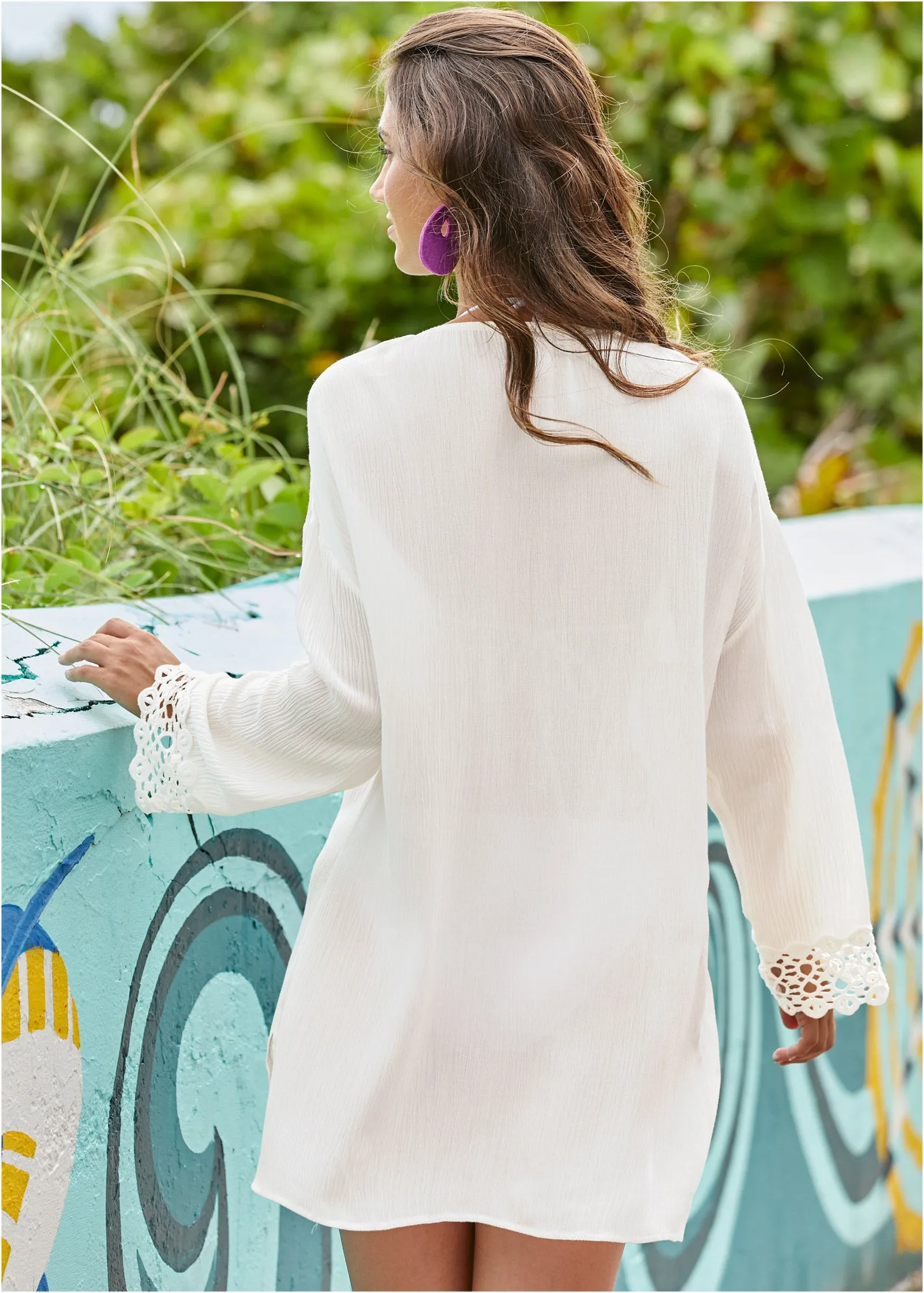 Open Crochet Trimmed Tunic - White sold by VENUS product image thumbnail 2
