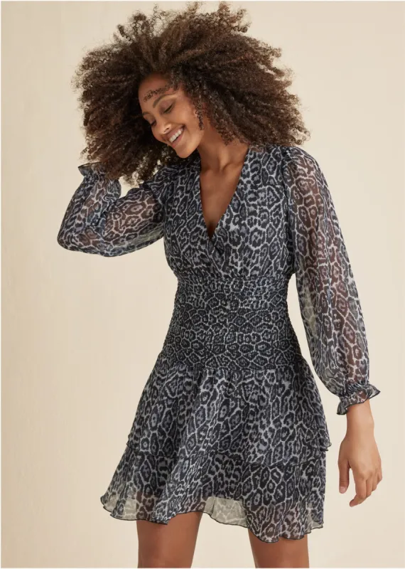 Smocked Waist Tiered Dress - Grey Multi made by VENUS