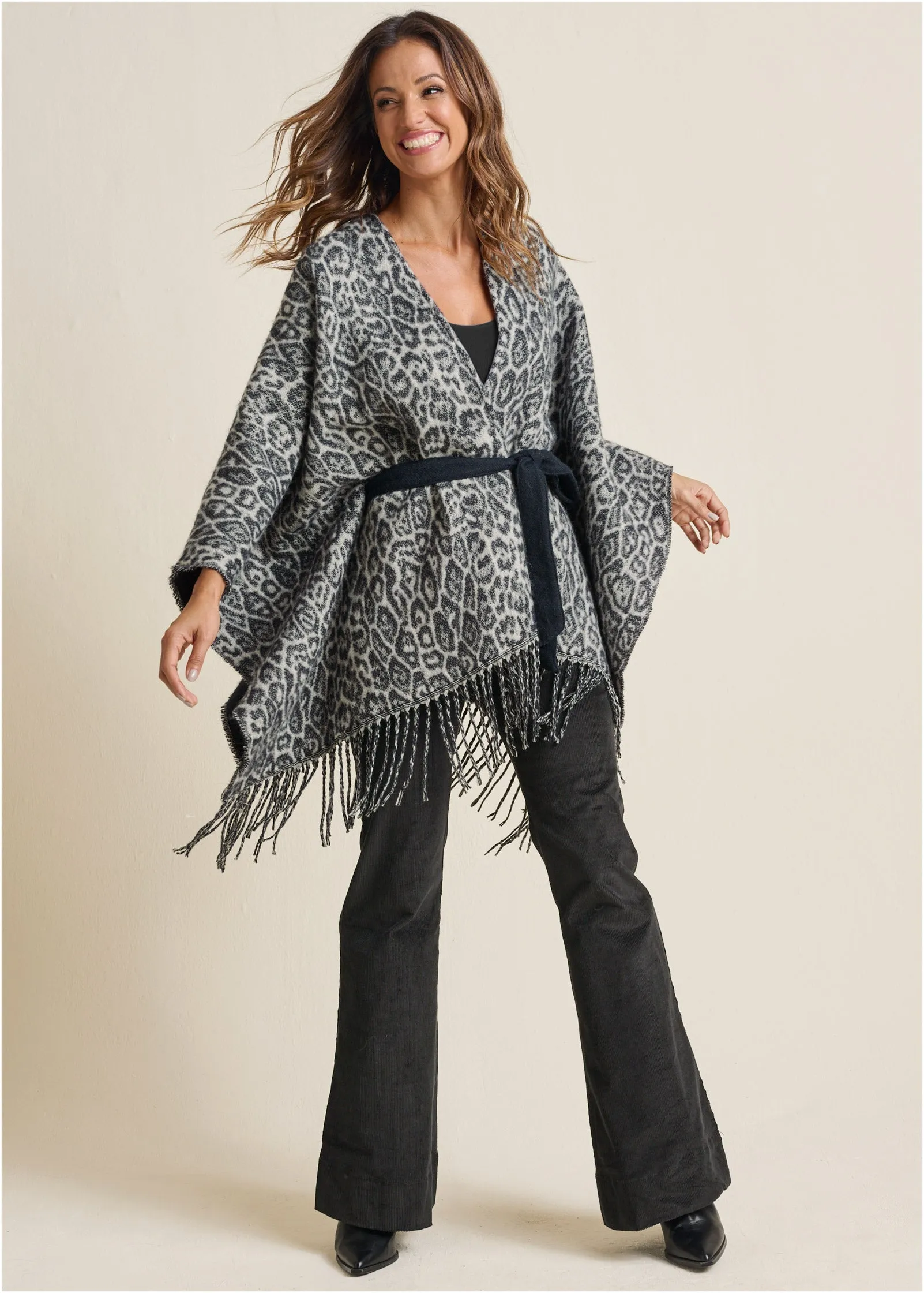 Leopard Wrap Knit Cape - Snow Leopard sold by VENUS product image thumbnail 2