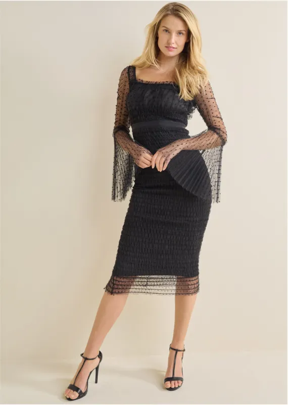 Dotted Mesh Bodycon Dress - Black sold by VENUS
