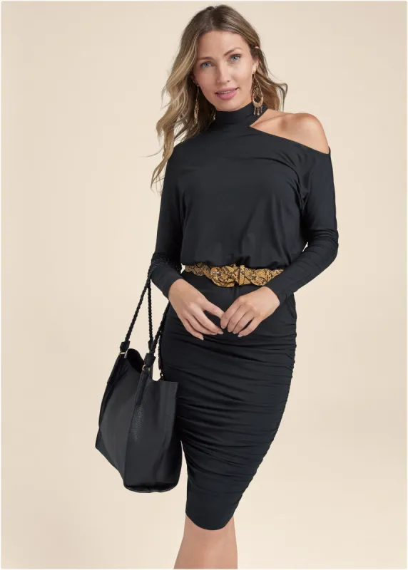 Ruched Midi Dress  - Black made by VENUS