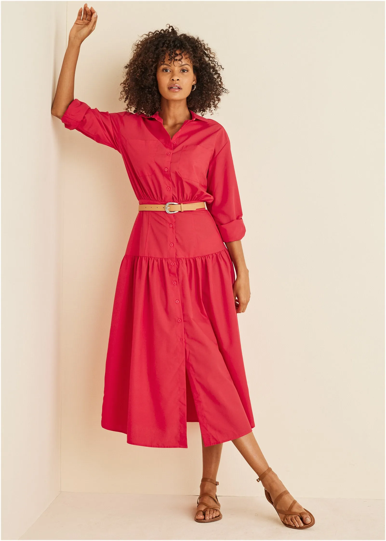 Collared Midi Dress - Red sold by VENUS