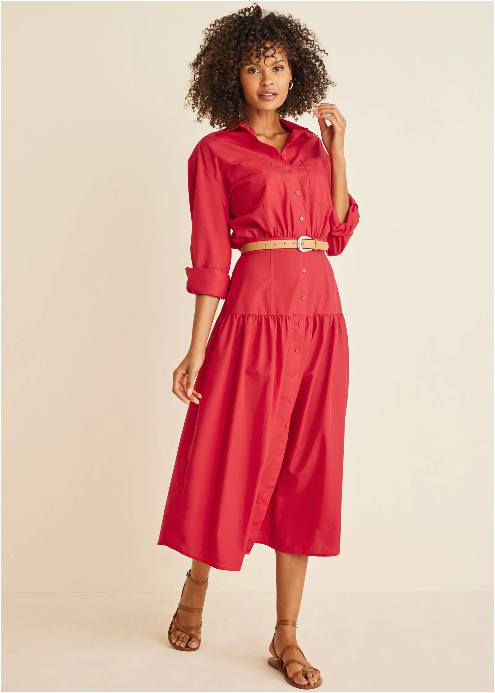 Collared Midi Dress - Red sold by VENUS product image thumbnail 5