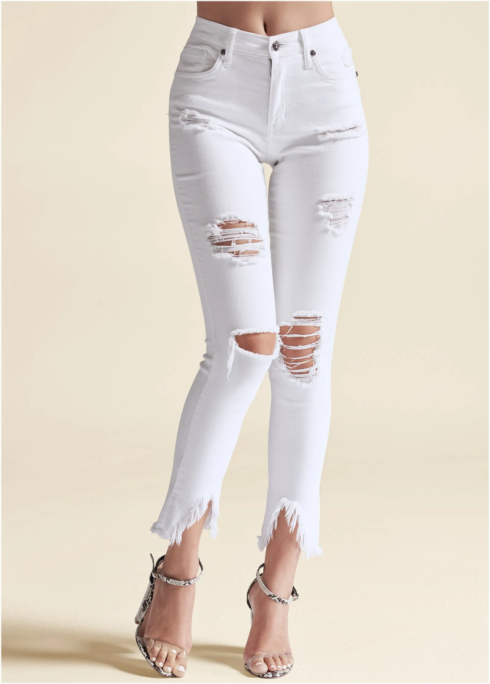 Triangle Hem Jeans - White sold by VENUS