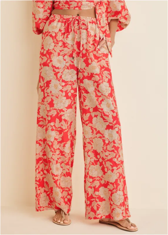 Cotton Linen Wide Leg Pants - Venetian Floral sold by VENUS